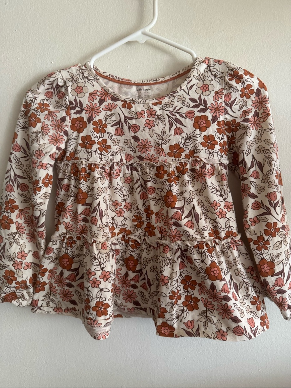 Haute Hippie Cream Floral Peplum Tunic with Rust and Pink Flowers